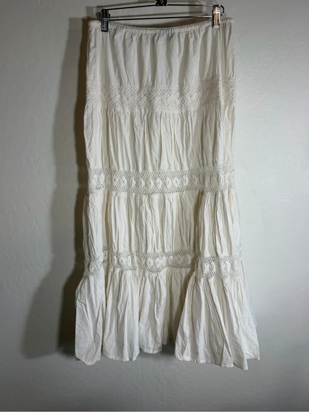 Tokyo Denim Bank Boho Tiered Crochet Maxi Skirt Free Size
